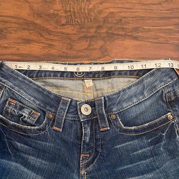 Y2K Bebe Factory Distressed Blue Embellished Bling Denim Cropped Jeans - Picture 6 of 10